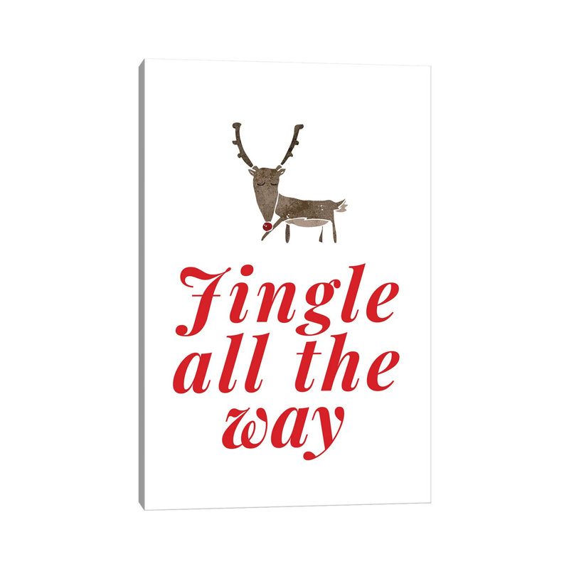 Christmas - Jingle All The Way With Reindeer - Wrapped Canvas Print, 20.32 cm H x 30.48 cm W