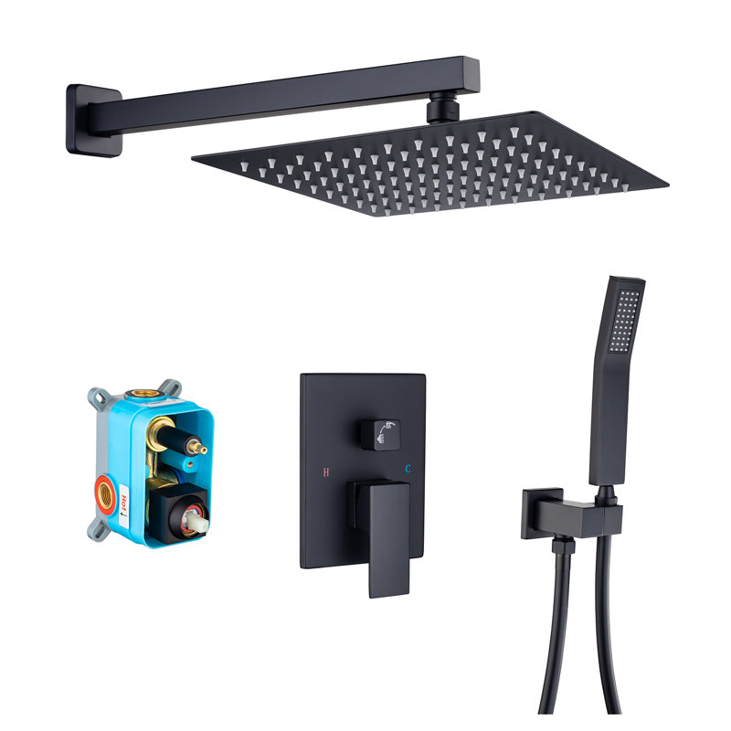 Système de douche complet avec valve brute, Noir mat
