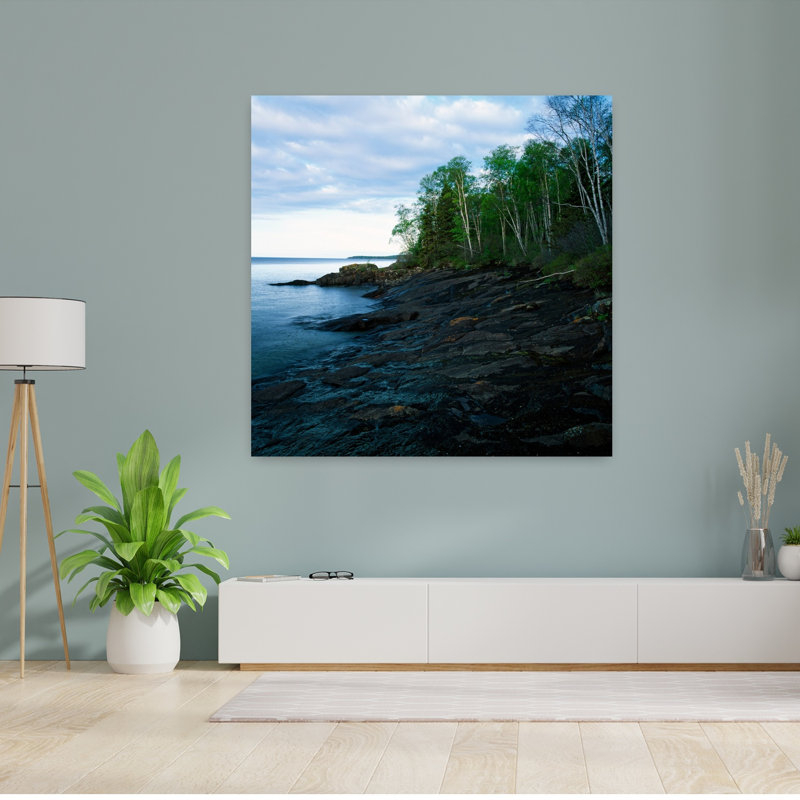 Rocks and trees along Lake Superior shoreline Cascade River State Park Minnesota USA. 1 Piece Wrapped Canvas Wall Art