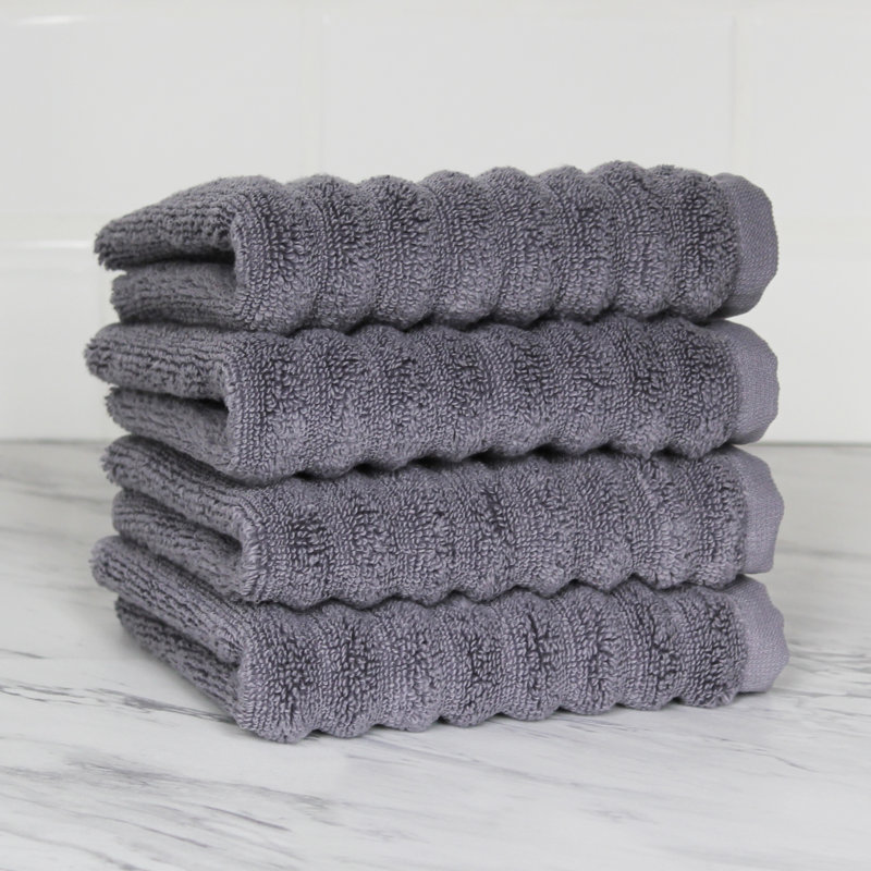 Croslin 100% Cotton Plush Ribbed Washcloth, Anthrac Gray