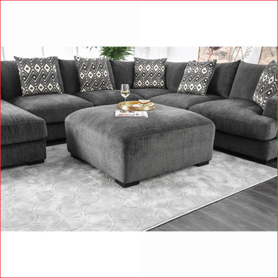 Ottoman, Contemporary Charcoal Grey Chenille with Memory Foam Top, 42x42x21 | Solid Wood Legs | Espresso Frame