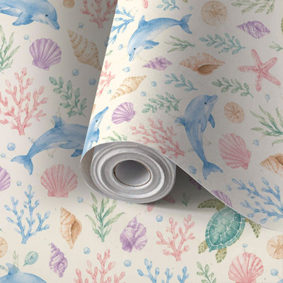 Papier peint auto-adhésif Aqual Dolphins Sea Shells