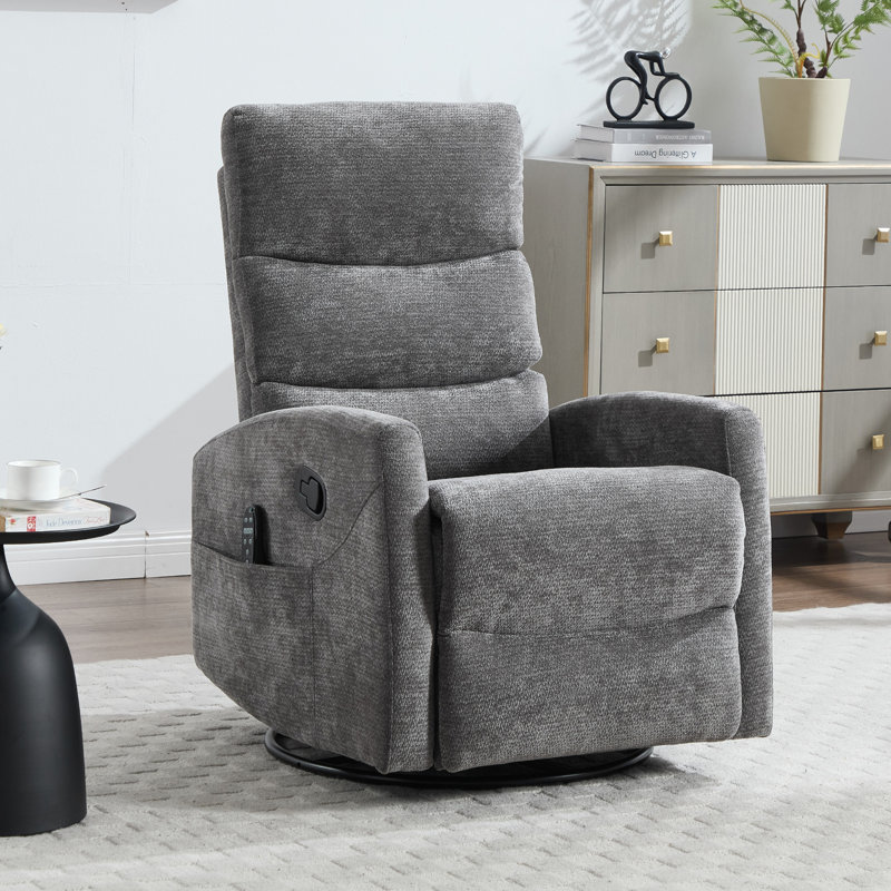 Heat Massage Manual Recliner Chair With Rocker And Swivel In Fabric For Living Room, Dark Gray