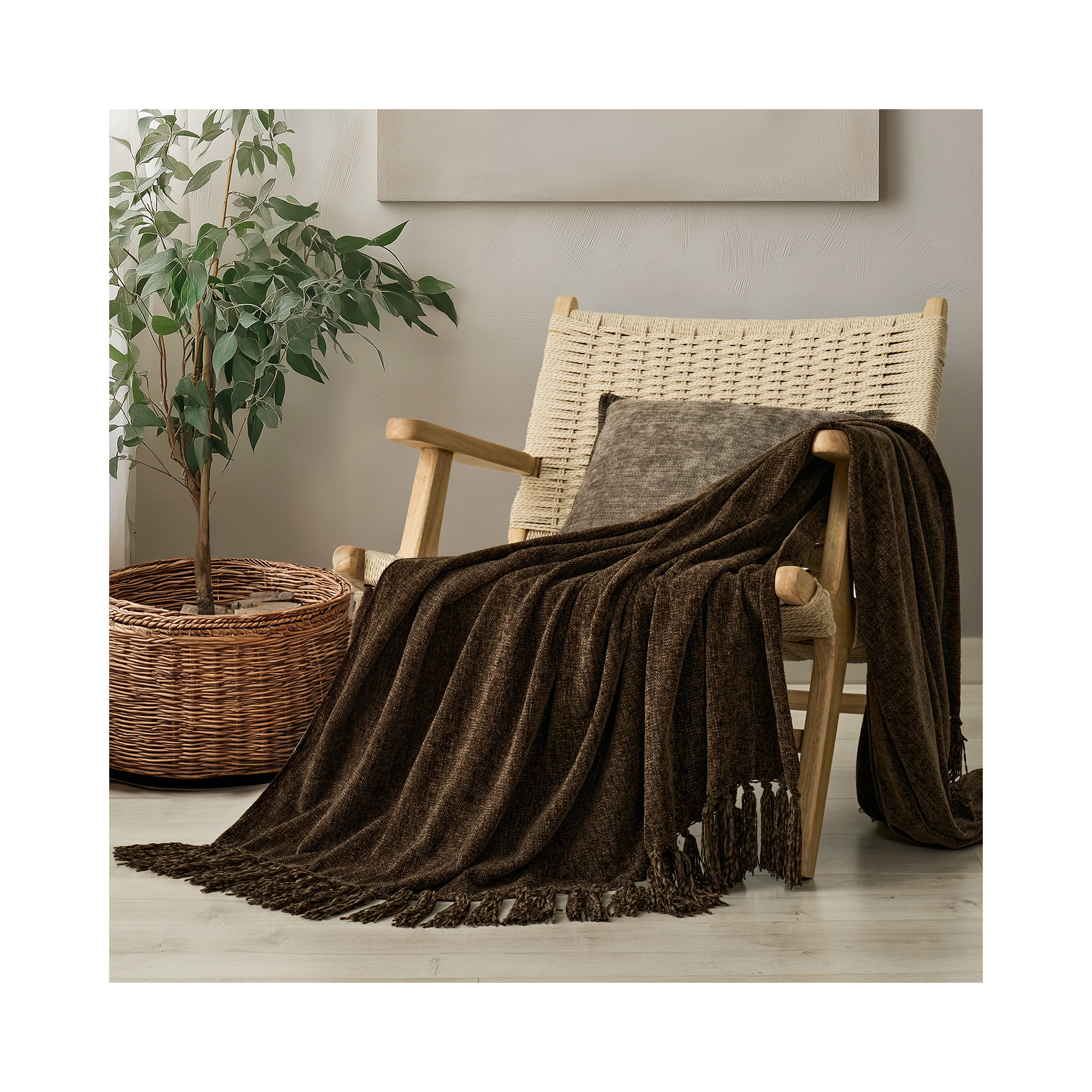Soft Chenille Throw Blanket, Dark Brown, 80" L x 60" W
