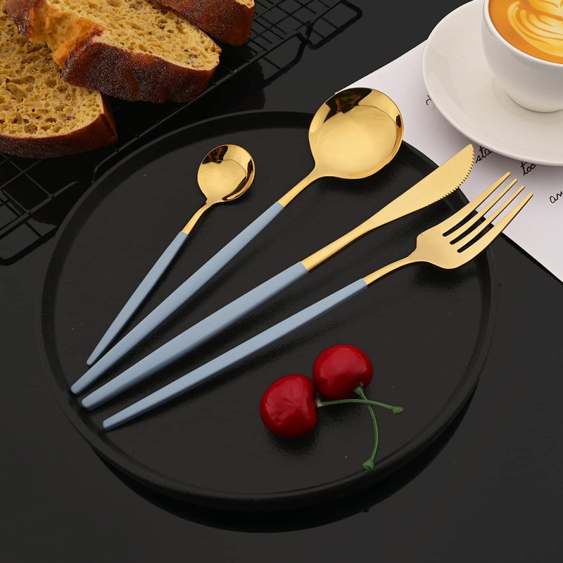 Flatware Serving Set 24 Piece, Haze Blue Gold