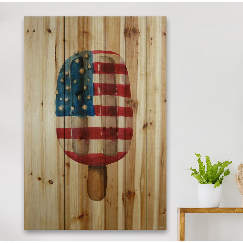 « American Flag Popsicle », impression sur bois de pin naturel, H 18 po x l 12 po x P 1,5 po