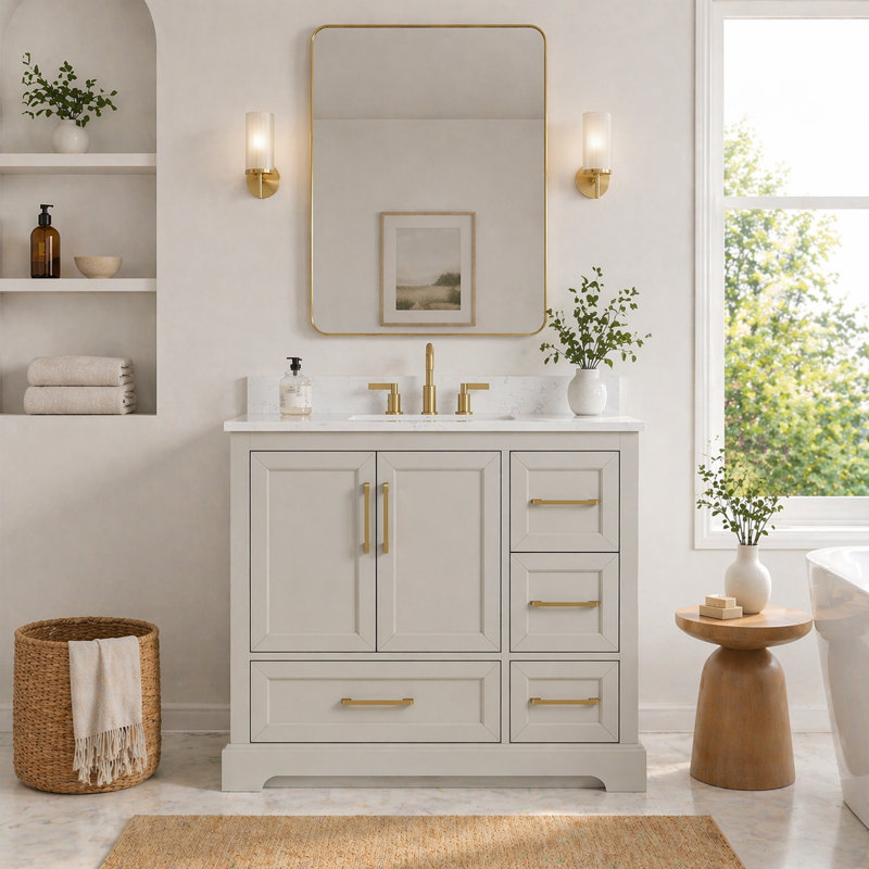 Meuble-lavabo autoportant à double cuve Wilce Snowline, 42"