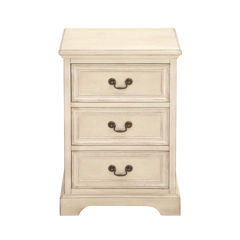 Elegant Cream Solid Wood & Metal 3-Drawer Storage Side Table