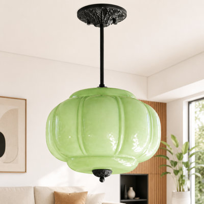 Luminaire suspendu vintage en verre vert avec ampoule 3 couleurs, douille E26
