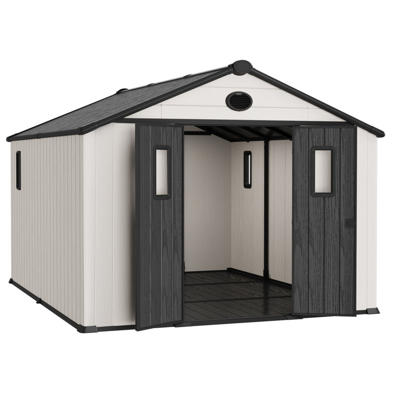 10X12FT Outdoor Storage Shed, Backyard Storage with Lockable Doors and Slooping Roof, Tool Shed for Backyard Garden Patio Lawn