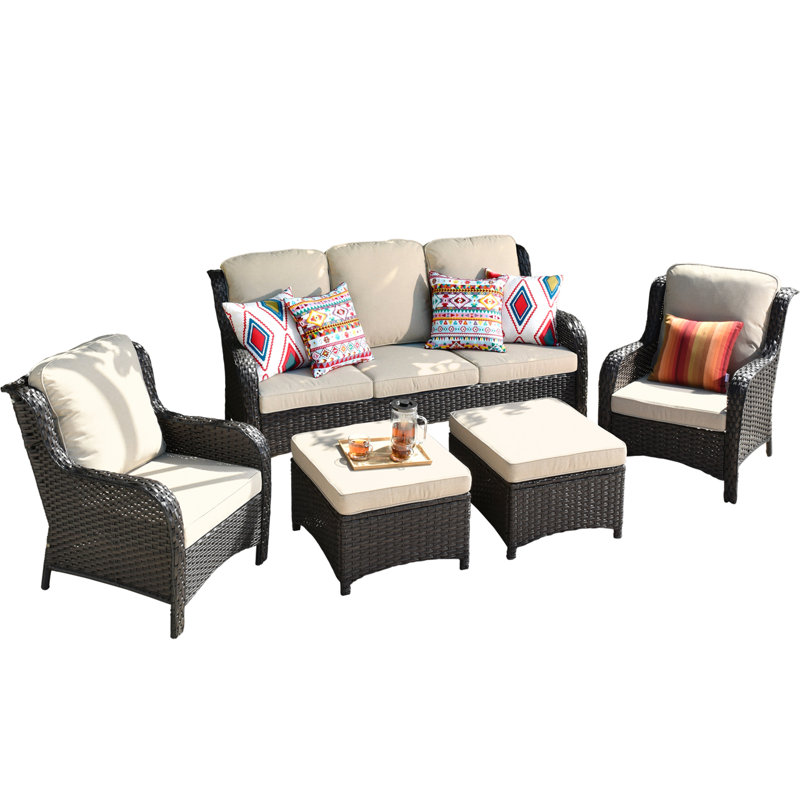 Grano Wicker 5 - Person Patio Conversation Set with Cushions, Beige, Brown