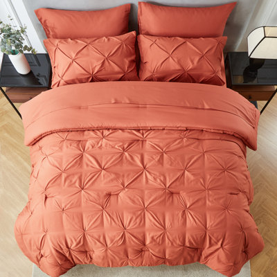Burnt Orange Comforter Set Queen Bed-in-a-Bag Pintuck Bedding Sets with Sheets, Pillowcases & Shams