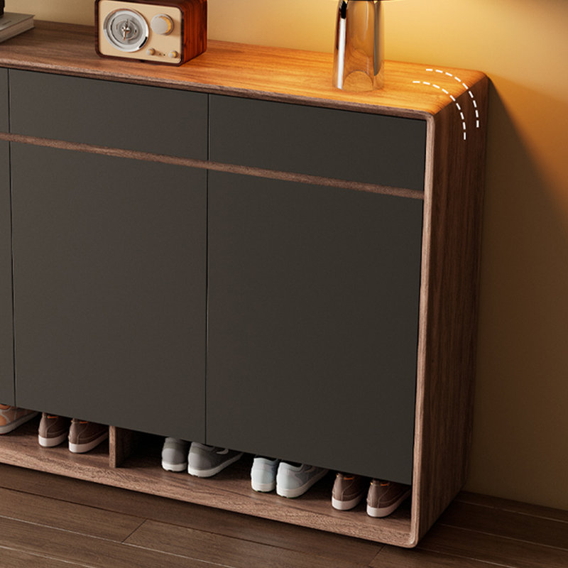 Simple armoire à chaussures en bois massif, Brun clair et noir
