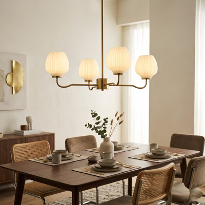 Lustre moderne en laiton poli 4 lumières l 30 "avec vase en verre givré pour salle à manger ou îlot de cuisine