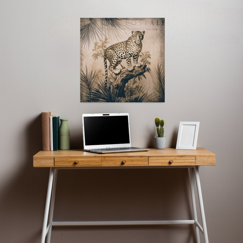 Vintage Jungle Leopard Classic Retro Vintage Cat Animal Nature Wall Art Print 1 Piece Wrapped Canvas Wall Art