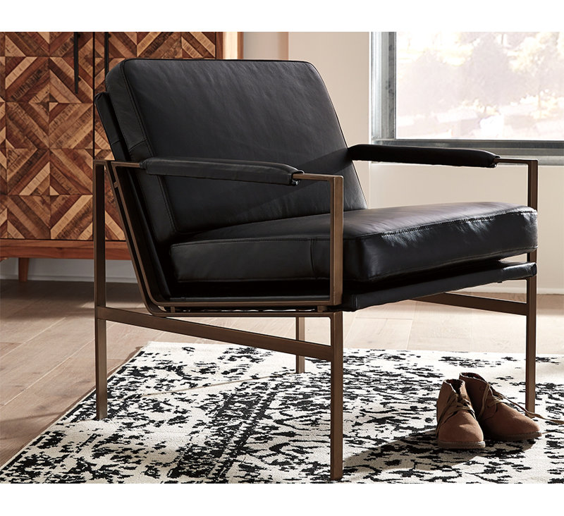 Adalyn Faux Leather Armchair, Bronze, Black Genuine Leather