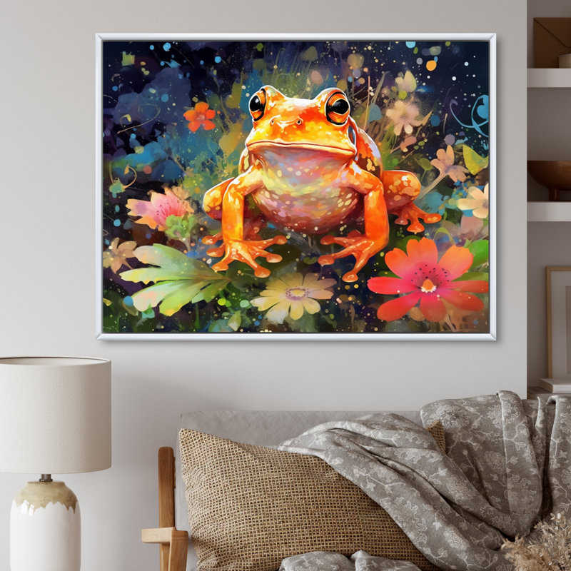 «Leaping Frogs Amphibians I», art mural grenouille, H 12 po x l 20 po x P 1 po, Cadre flottant blanc