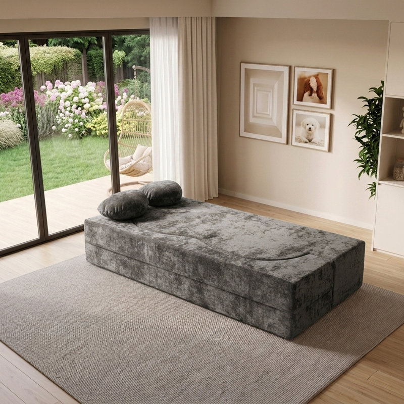 Canapé-lit en forme de cœur de 78,7 pouces avec coussins, aucun assemblage requis, Gris