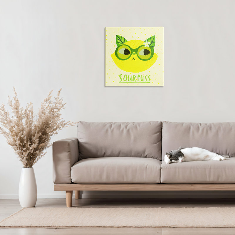 Toile Sourpuss Lemon Cat, conception par Angie Rozelaar, H 17 po x l 17 po