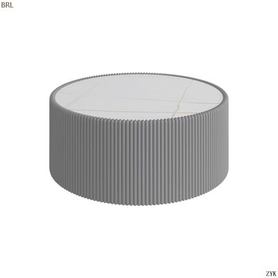 Table basse moderne en cuir clair avec plateau en marbre
