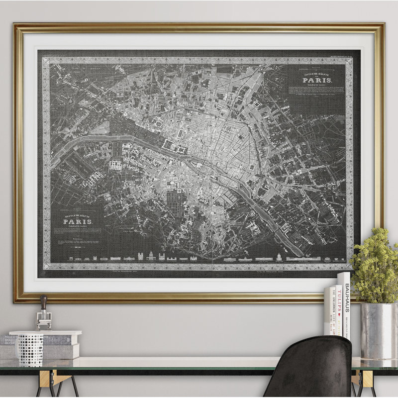 « rétro paris map map », impression, Or, H 20 po x l 24 po x P 1,5 po