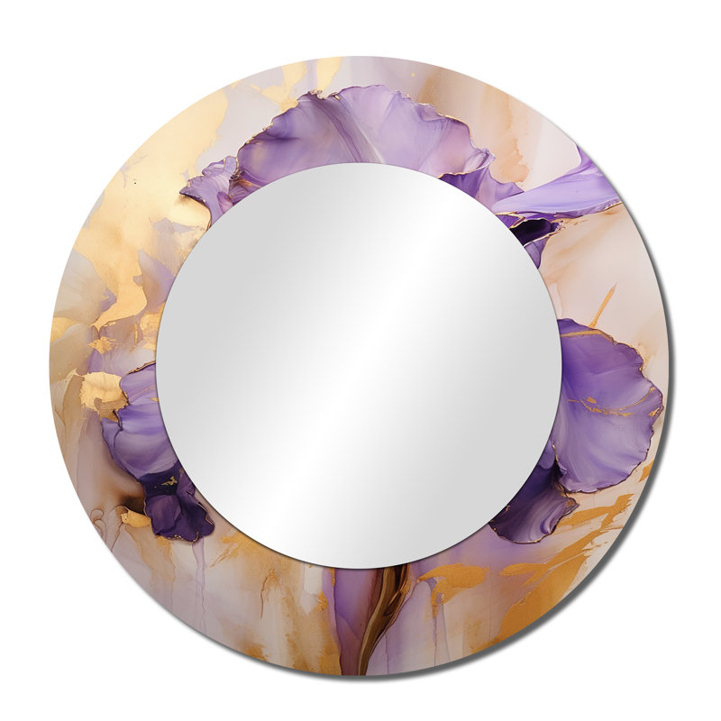 Golden Iris - Rêve mauve - grand miroir mural, miroir rond traditionnel, 36 po x 36 po