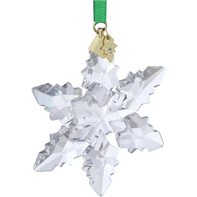 Annual Edition 2024 Snowflake Ornament, Clear Faceted Crystal With Gold-Tone Metal Accents And Green Rayon Ribbon, Part Of The Annual Edition Collection