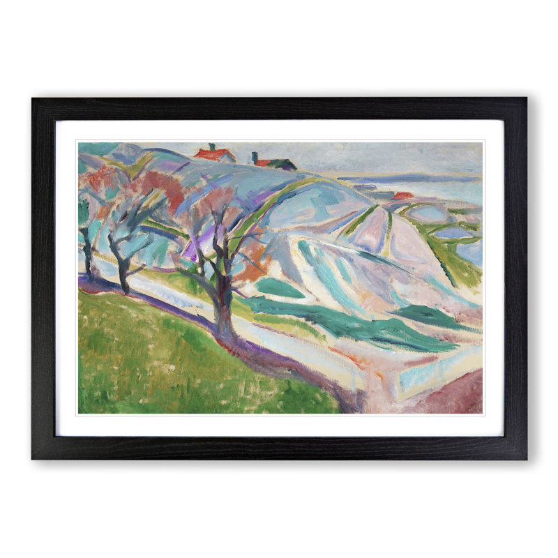 Landscape of Kragero by Edvard Munch - Picture Frame Painting, 27cm H x 36cm W x 2cm D, Black Framed