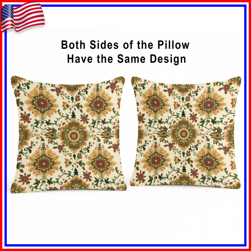Coussins décoratifs à motif de médaillon floral, 14 X 14 pouces
