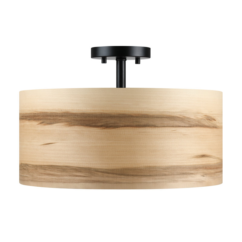 16 po Plafonnier semi-encastré 3 lumières en placage de bois tambour, L 16 po - 3 douilles