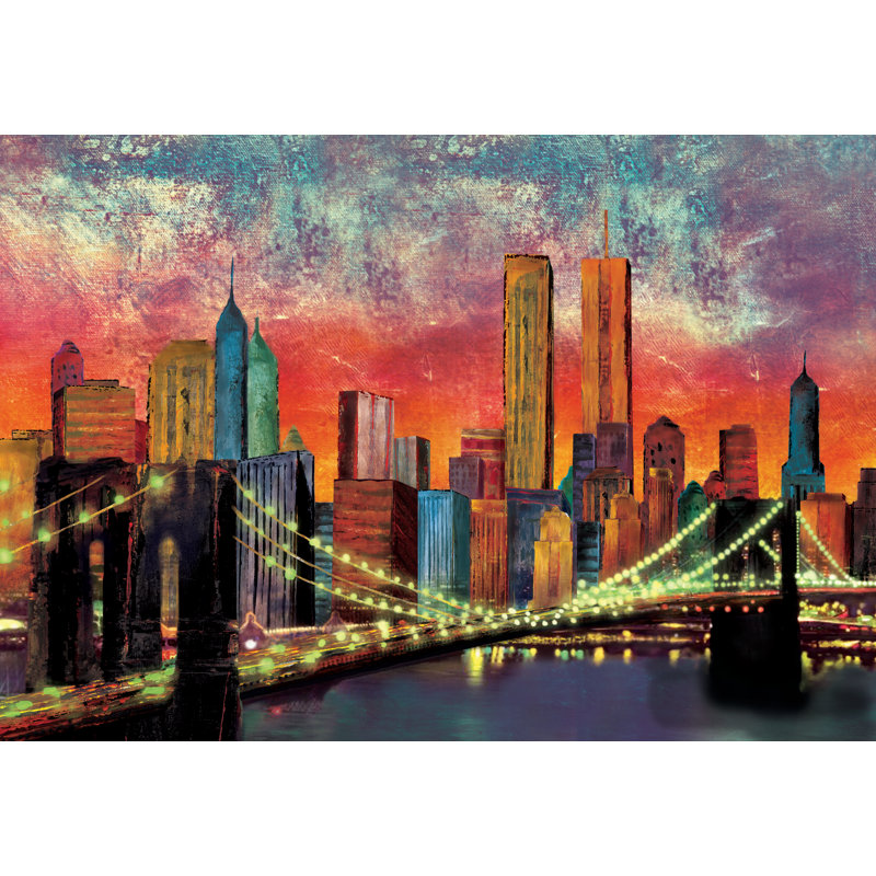 NYC Night Skyline - Wrapped Canvas Print, 51cm H x 76cm W