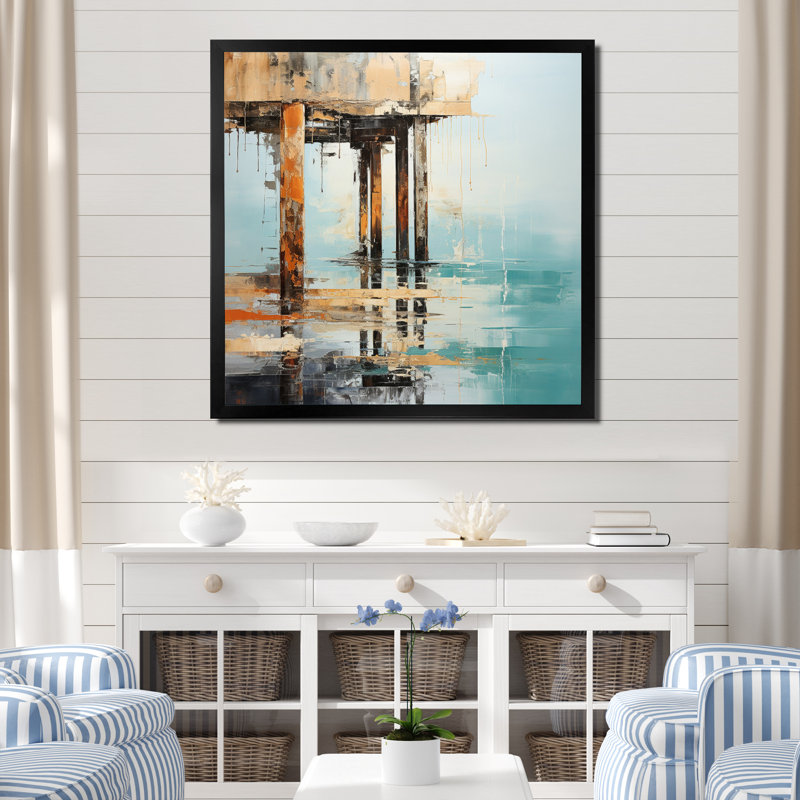 " Coastal Pier Perspective I ", 30" H x 30" W x 1" D, Black Picture Framed