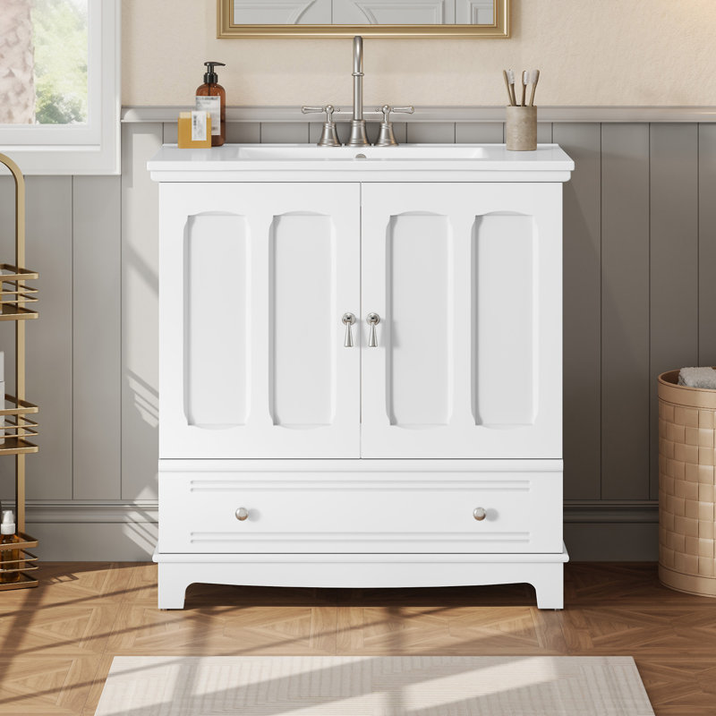 Meuble-lavabo 30 po avec lavabo en céramique, Blanc