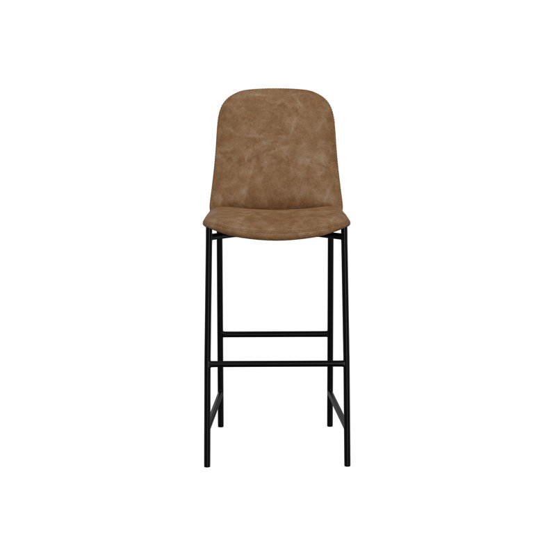 Tabouret de bar rembourré avec structure en bois et base en métal Orion, Cognac