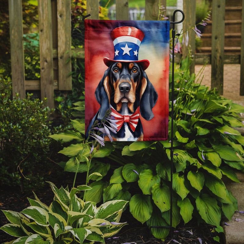 Drapeau patriotique du jardin américain, Chien noir et feu pour la chasse au raton laveur