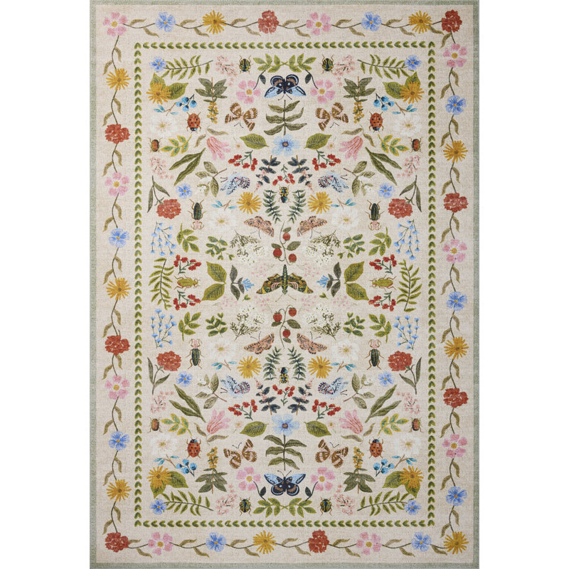 Tapis crème Rifle Paper Co. x Loloi, Rectangle 6 pi x 9 pi