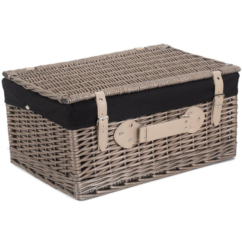 Wicker Picnic Basket, Black, 15cm H x 36cm W x 26cm D