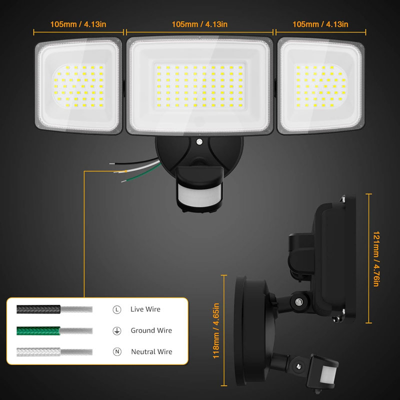 100W Led Security Lights With Motion Sensor, 9000Lm Super Bright Outdoor Floodlight, Ip65 Waterproof Hardwired Exterior Light For Garage Yard Driveway