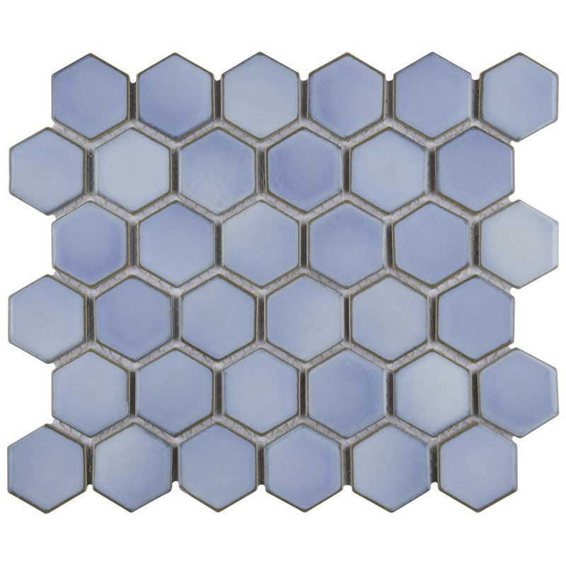 Hudson Due 2" x 2" Hex Porcelain Mosaic Wall & Floor Tile, Frost