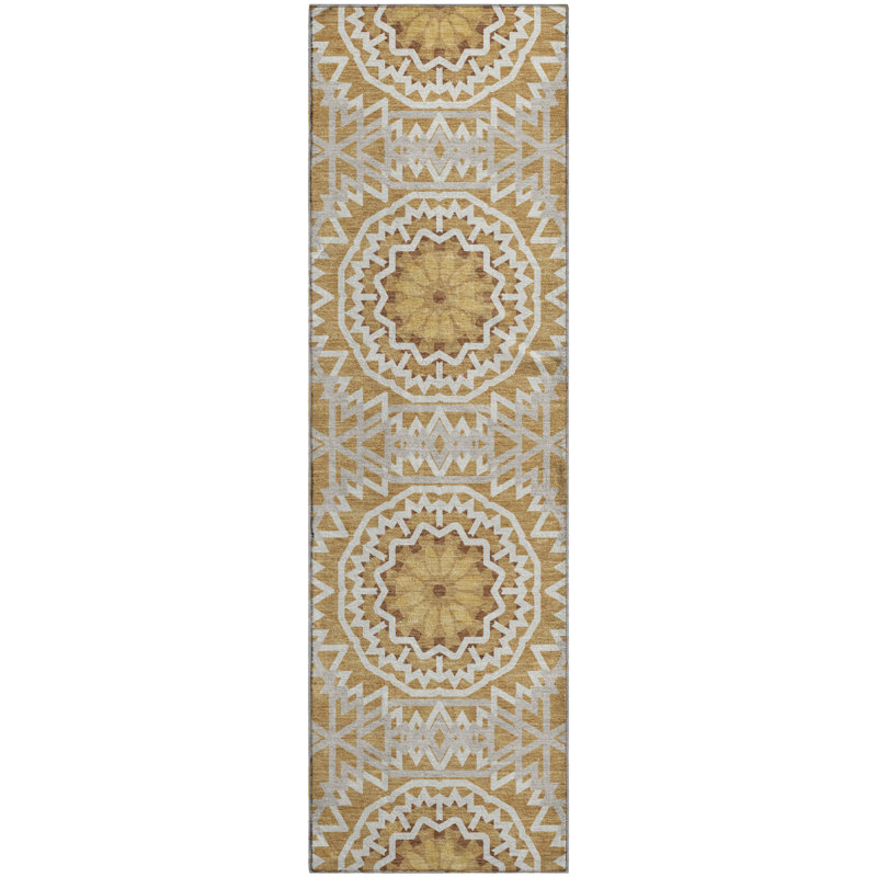 Premium Machine Washable Cerrito Gold Rug, Runner 2'3" x 7'6"
