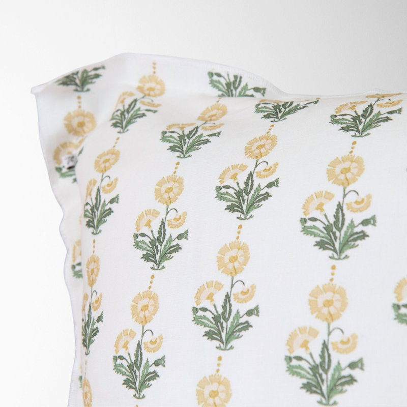 Floral Cotton Pillow Cover, 22"H x 22"W, Gold Floral, Square