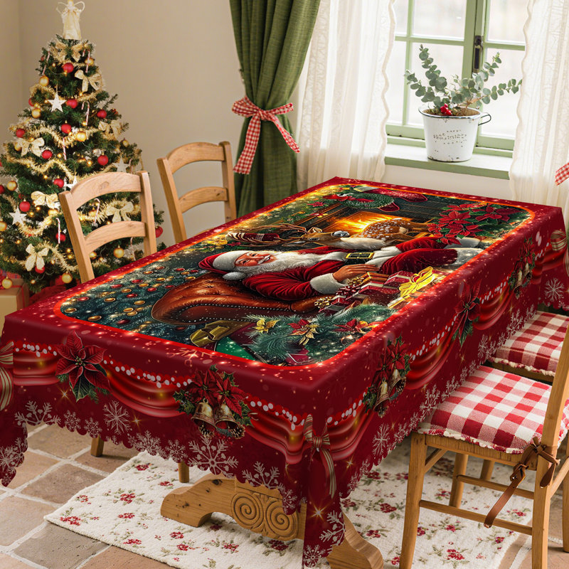 Nappe en polyester lavable à la machine avec motif de père Noël rouge, L 70,8 po x l 55,12 po