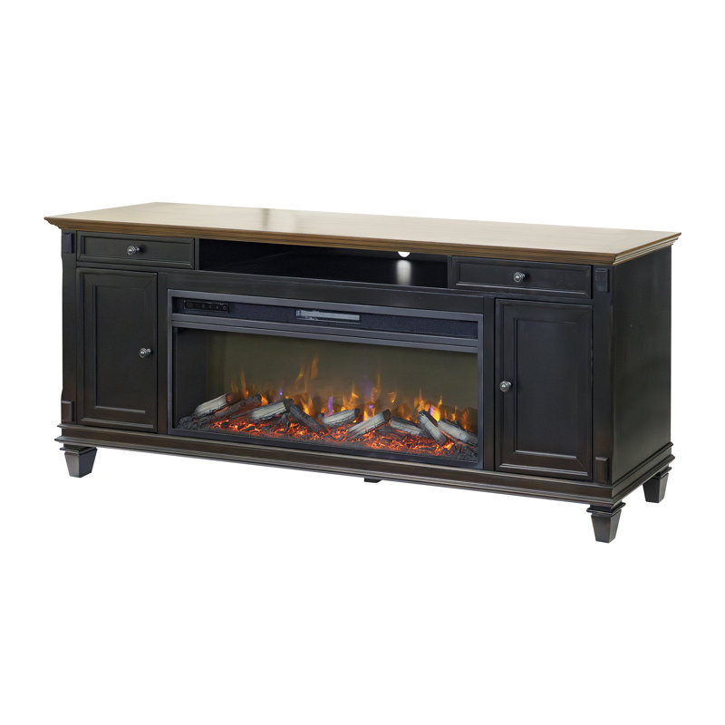 Console de foyer traditionnel 76 po Crosby, rangement de divertissement, meuble télé, entièrement assemblé , Noir