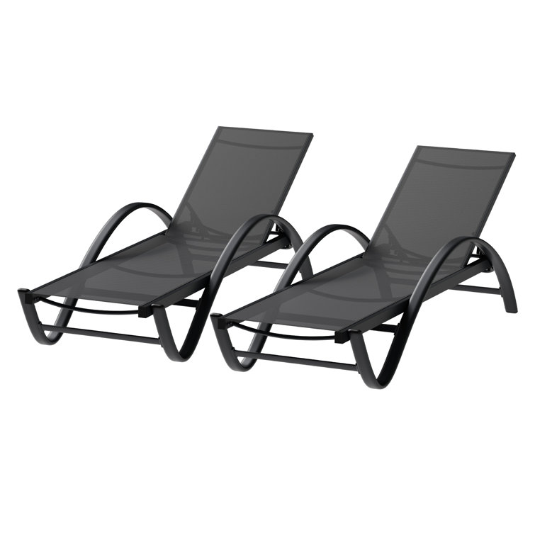 Rannon Lounge Chair For Outside Set Of 2, Pool Chaise Lounge With S-Shaped Armrest, Patio Lounge Chairs With Adjustable Backrest & PVC-coated polyester