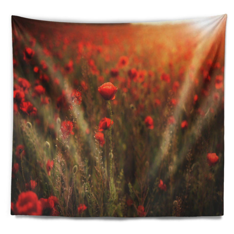 Tapisserie dense au coquelicot au coucher du soleil, H 50 po x l 60 po