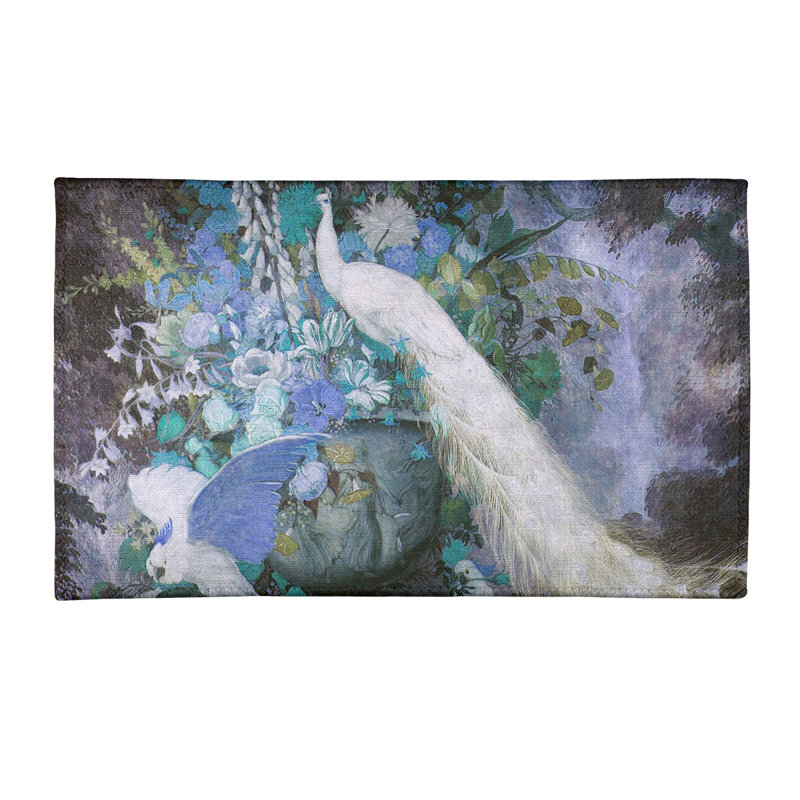 Tapis bleu / vert Peacock with Flowers, Rectangle 3 pi x 5 pi