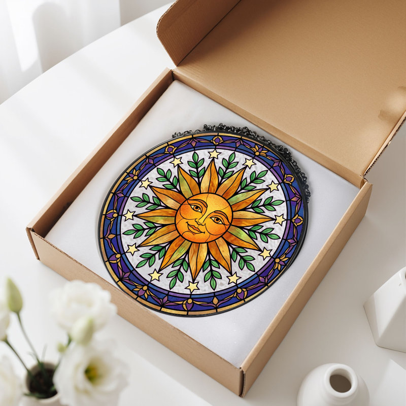 Panneau de vitrail Sun Face ， 7,8H, 7.8"H