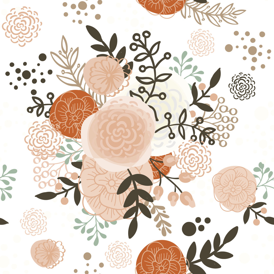 Leinwandbild Vintage Seamless Pattern Hand Drawn Flowers