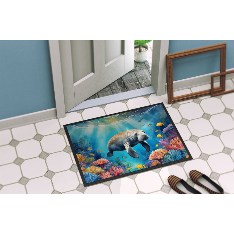 Summer Manatee Doormat, 18" W x 27" L