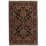 Manchuria Hand-Knotted Wool Oriental Area Rug in Black/Red